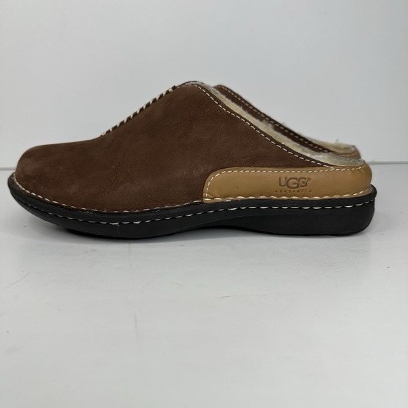UGG‎ Burleigh 1633 Brown Suede Sheepskin Fur Lined Slides Mules Womens Size 7 - Picture 6 of 11